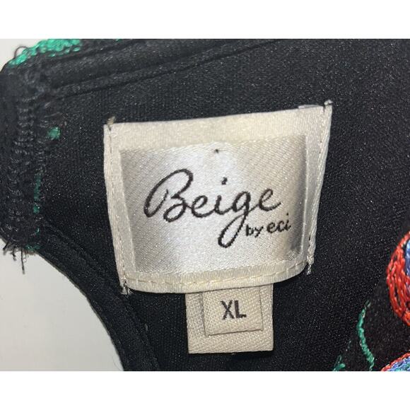 Beige by ECI Black Floral Embroidery Sleeveless‎ A-Line Dress Size XL, New - Picture 3 of 6